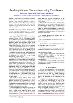 Devising Malware Characterstics using Transformers