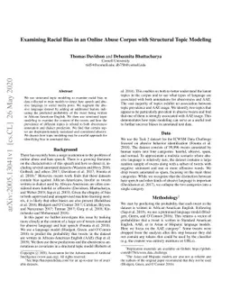 Examining Racial Bias in an Online Abuse Corpus with Structural Topic
  Modeling