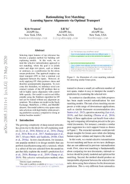 Rationalizing Text Matching: Learning Sparse Alignments via Optimal
  Transport