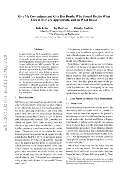 Give Me Convenience and Give Her Death: Who Should Decide What Uses of
  NLP are Appropriate, and on What Basis?