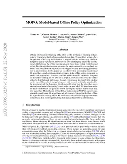 MOPO: Model-based Offline Policy Optimization