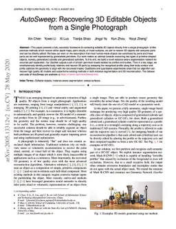 AutoSweep: Recovering 3D Editable Objectsfrom a Single Photograph