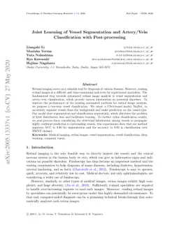 Joint Learning of Vessel Segmentation and Artery/Vein Classification
  with Post-processing