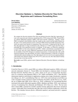 Discretize-Optimize vs. Optimize-Discretize for Time-Series Regression
  and Continuous Normalizing Flows