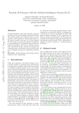 Towards AI Forensics: Did the Artificial Intelligence System Do It?