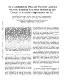 The Manufacturing Data and Machine Learning Platform: Enabling Real-time
  Monitoring and Control of Scientific Experiments via IoT
