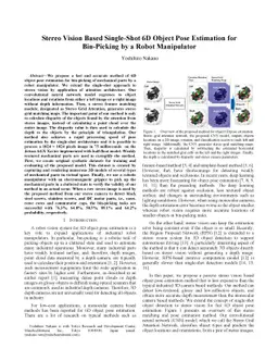 Stereo Vision Based Single-Shot 6D Object Pose Estimation for
  Bin-Picking by a Robot Manipulator