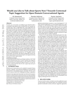 Would you Like to Talk about Sports Now? Towards Contextual Topic
  Suggestion for Open-Domain Conversational Agents