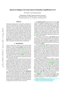 Speech-to-Singing Conversion based on Boundary Equilibrium GAN