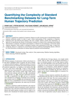 Quantifying the Complexity of Standard Benchmarking Datasets for
  Long-Term Human Trajectory Prediction