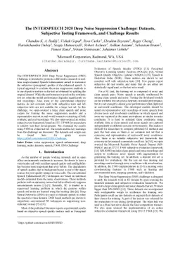 The INTERSPEECH 2020 Deep Noise Suppression Challenge: Datasets,
  Subjective Testing Framework, and Challenge Results