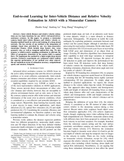 End-to-end Learning for Inter-Vehicle Distance and Relative Velocity
  Estimation in ADAS with a Monocular Camera