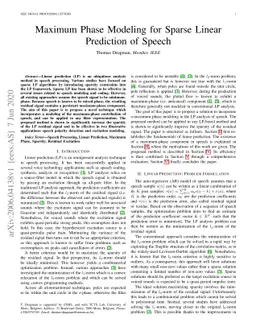 Maximum Phase Modeling for Sparse Linear Prediction of Speech