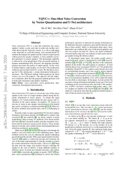 VQVC+: One-Shot Voice Conversion by Vector Quantization and U-Net
  architecture