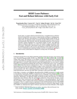 BERT Loses Patience: Fast and Robust Inference with Early Exit