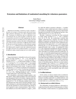 Extensions and limitations of randomized smoothing for robustness
  guarantees