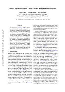 Tensors over Semirings for Latent-Variable Weighted Logic Programs