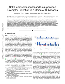 Self-Representation Based Unsupervised Exemplar Selection in a Union of
  Subspaces