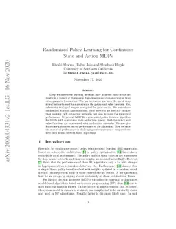 Randomized Policy Learning for Continuous State and Action MDPs