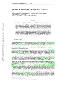 Primal Wasserstein Imitation Learning