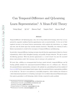 Can Temporal-Difference and Q-Learning Learn Representation? A
  Mean-Field Theory