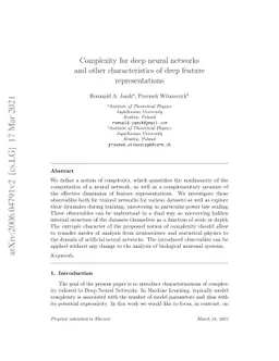 Complexity for deep neural networks and other characteristics of deep
  feature representations