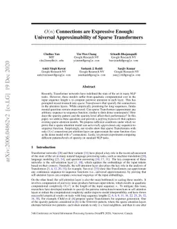 $O(n)$ Connections are Expressive Enough: Universal Approximability of
  Sparse Transformers