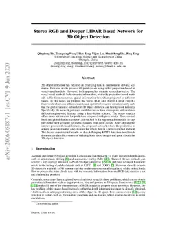 Stereo RGB and Deeper LIDAR Based Network for 3D Object Detection