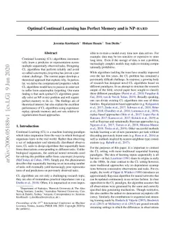 Optimal Continual Learning has Perfect Memory and is NP-hard