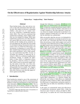 On the Effectiveness of Regularization Against Membership Inference
  Attacks