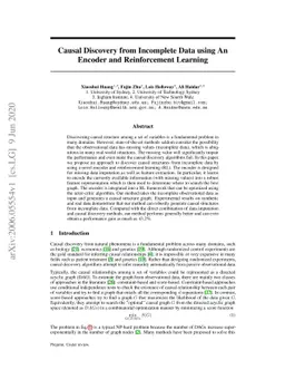 Causal Discovery from Incomplete Data using An Encoder and Reinforcement
  Learning