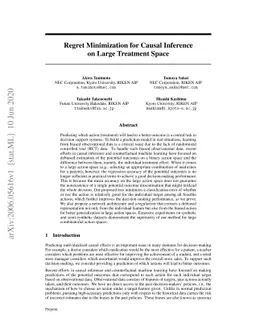 Regret Minimization for Causal Inference on Large Treatment Space