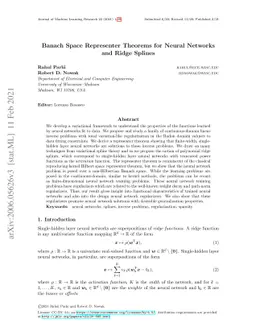 Banach Space Representer Theorems for Neural Networks and Ridge Splines