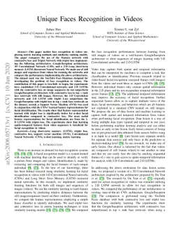 Unique Faces Recognition in Videos