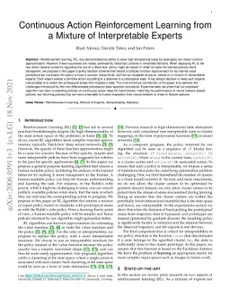 Continuous Action Reinforcement Learning from a Mixture of Interpretable
  Experts
