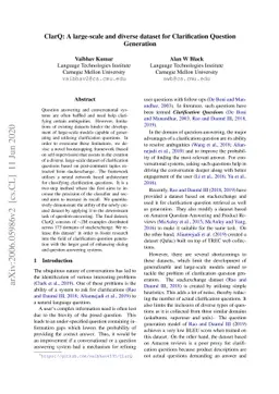 ClarQ: A large-scale and diverse dataset for Clarification Question
  Generation