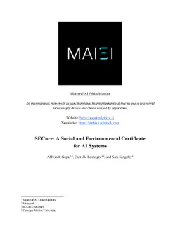 SECure: A Social and Environmental Certificate for AI Systems