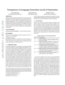Transparency in Language Generation: Levels of Automation