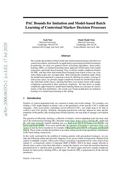 PAC Bounds for Imitation and Model-based Batch Learning of Contextual
  Markov Decision Processes