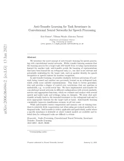 Anti-Transfer Learning for Task Invariance in Convolutional Neural
  Networks for Speech Processing
