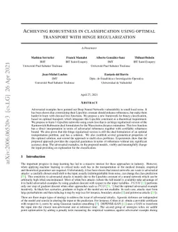 Achieving robustness in classification using optimal transport with
  hinge regularization