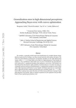 Generalization error in high-dimensional perceptrons: Approaching Bayes
  error with convex optimization