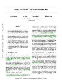 Bandits with Partially Observable Confounded Data