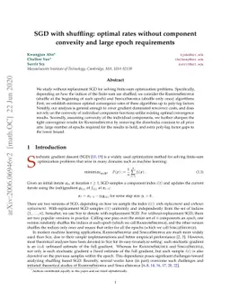 SGD with shuffling: optimal rates without component convexity and large
  epoch requirements