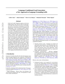 Language-Conditioned Goal Generation: a New Approach to Language
  Grounding for RL