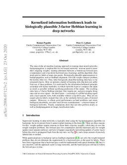 Kernelized information bottleneck leads to biologically plausible
  3-factor Hebbian learning in deep networks