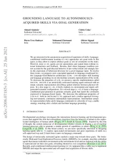 Grounding Language to Autonomously-Acquired Skills via Goal Generation