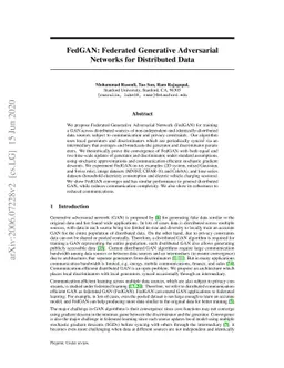 FedGAN: Federated Generative Adversarial Networks for Distributed Data