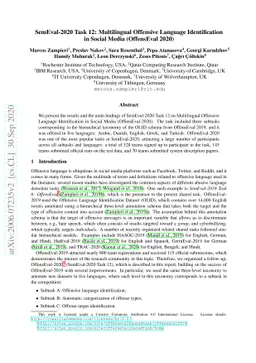 SemEval-2020 Task 12: Multilingual Offensive Language Identification in
  Social Media (OffensEval 2020)