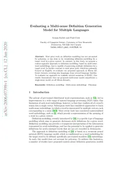 Evaluating a Multi-sense Definition Generation Model for Multiple
  Languages